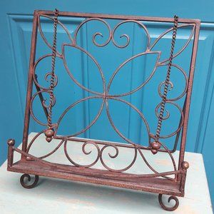 Metal Cook Book Display Stand Kickstand Page Holder Chain with Weights Vintage